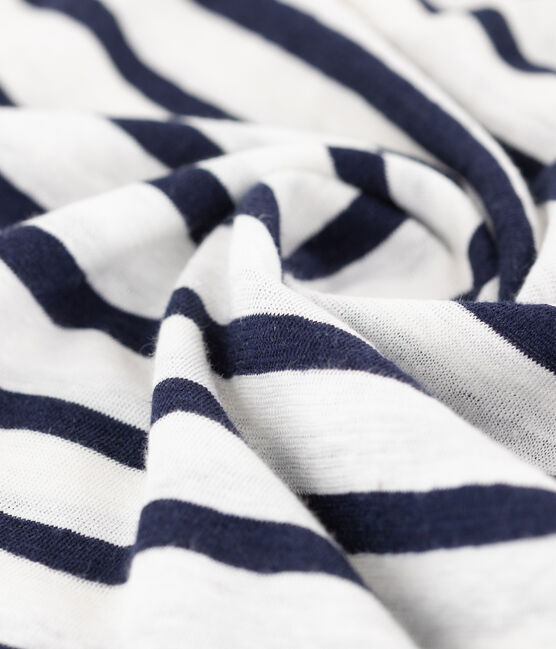 T-shirt donna in lino rigata bianco LAIT/blu SMOKING