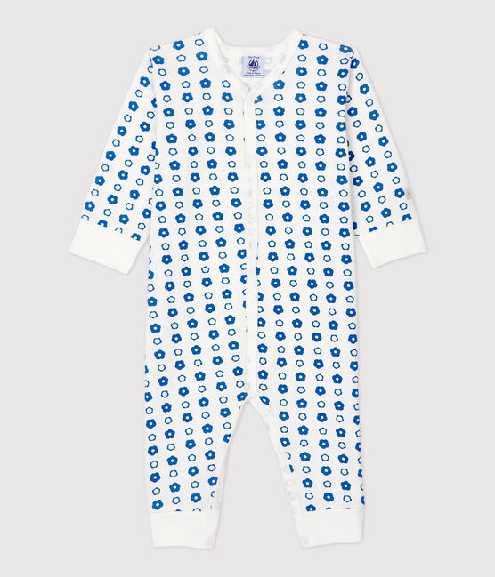 Tutina pigiama senza piedi a fiori bebé in cotone biologico bianco MARSHMALLOW/ MALLARD