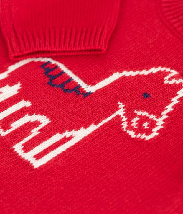 Pullover in maglia di misto lana e cotone con cavallo stampato neonato rosso/ecru