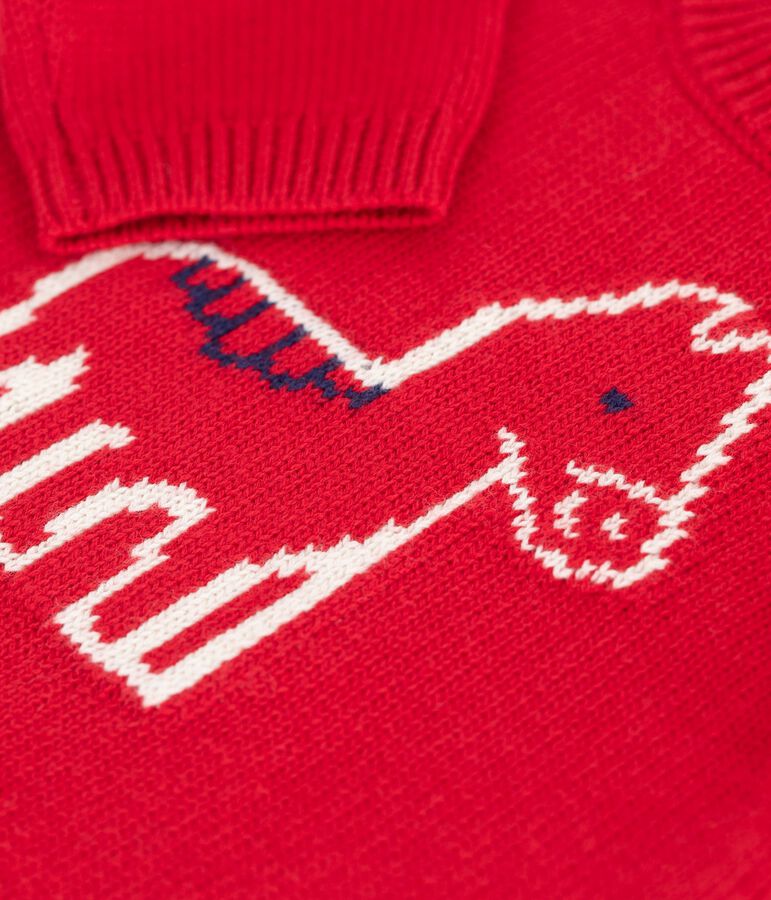 Pullover in maglia di misto lana e cotone con cavallo stampato neonato rosso/ecru