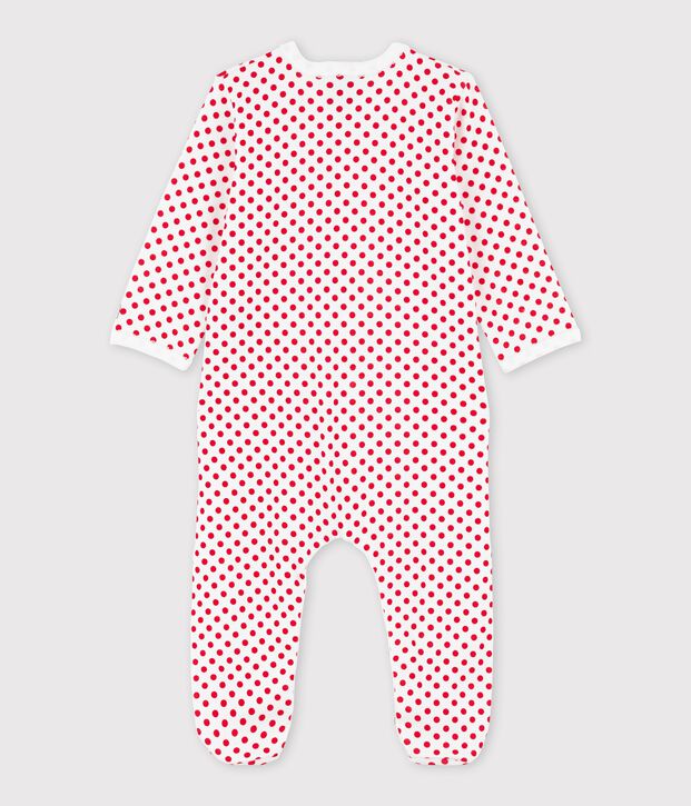 Tutina beb&egrave; a costine a pois bianco/rosso