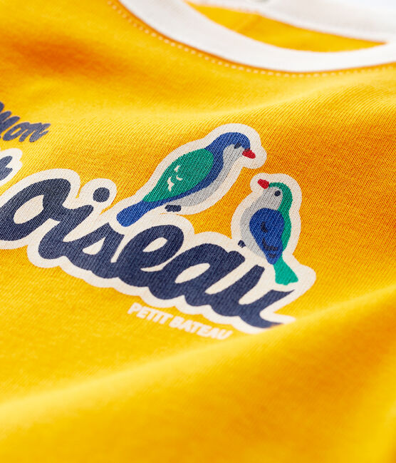 T-shirt maniche corte in cotone bebè maschio giallo TEHONI/bianco MARSHMALLOW
