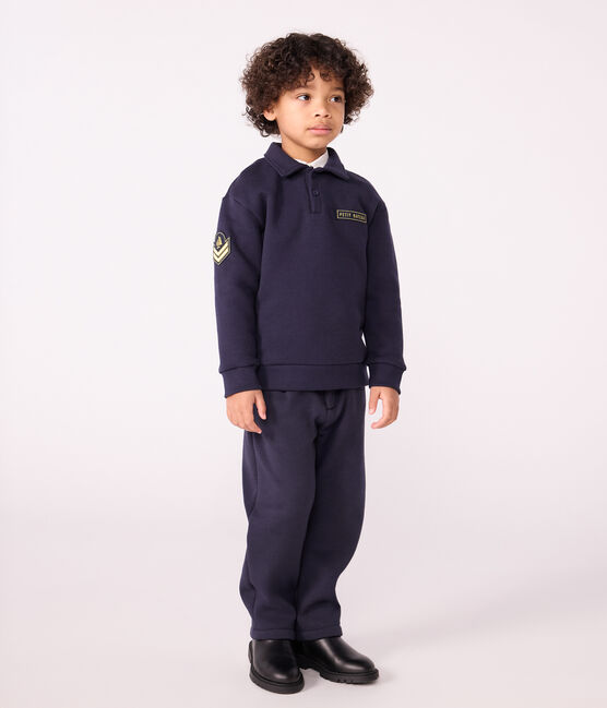 Felpa stile polo in cotone tinta unita bambino blu SMOKING