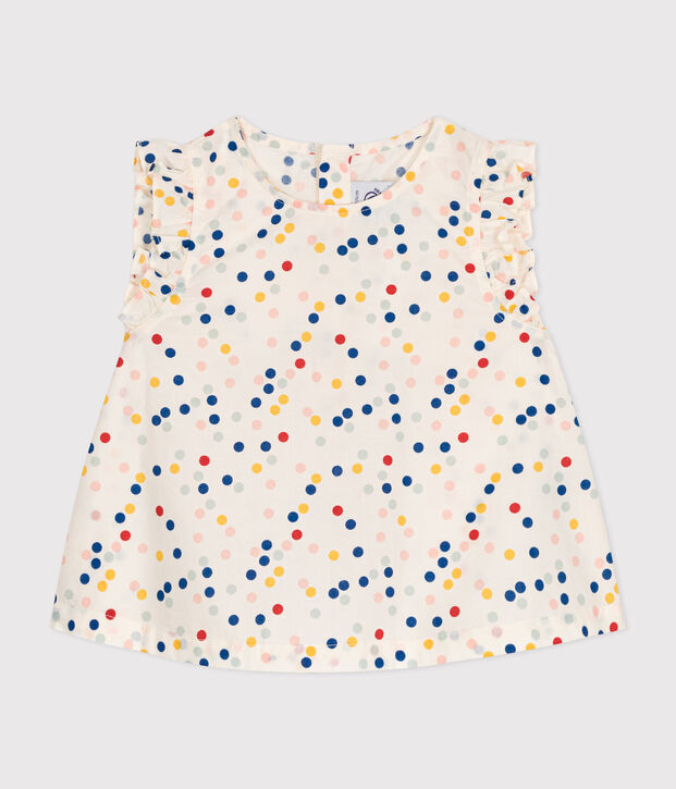 Blusa senza maniche in popeline beb&egrave; bianco/multicolore