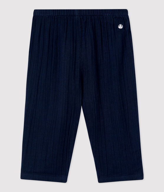 Pantaloni bebè in garza di cotone biologico blu SMOKING