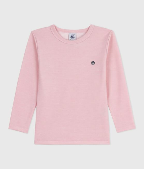 T-shirt a maniche lunghe in lana e cotone tinta unita bambino rosa JOLI
