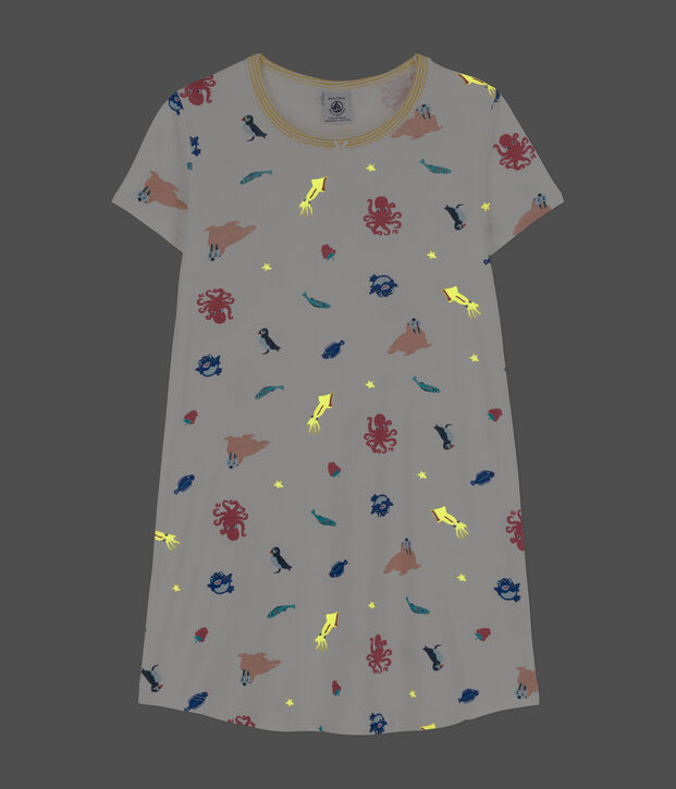 Camicia da notte bambina in cotone fosforescente bianco/multicolore