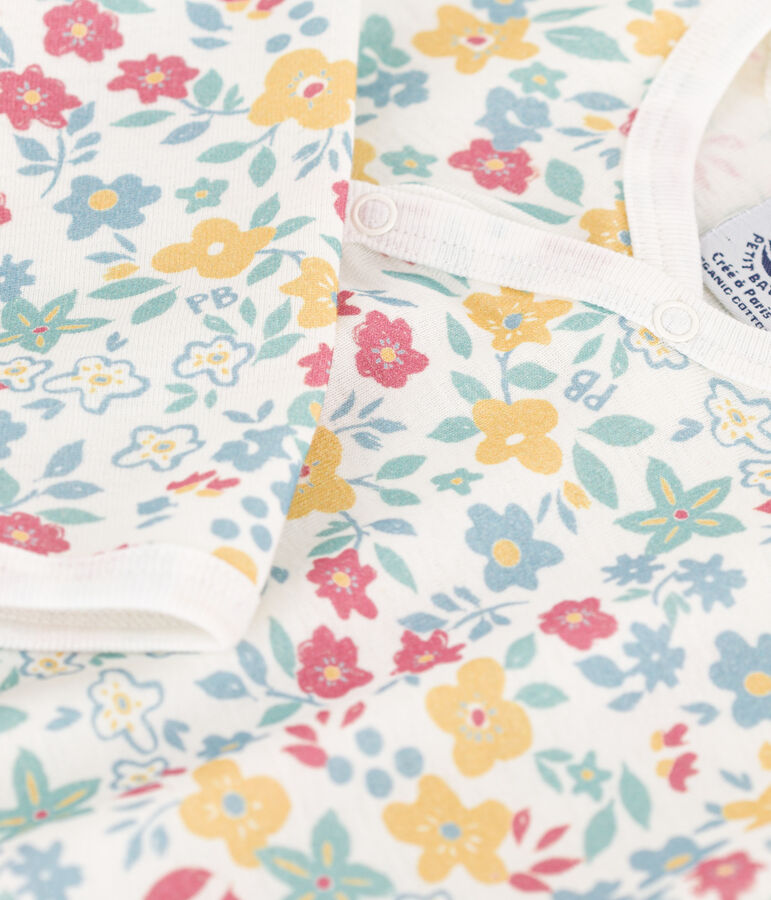 Tutina pigiama a fiori in cotone bianco/multicolore