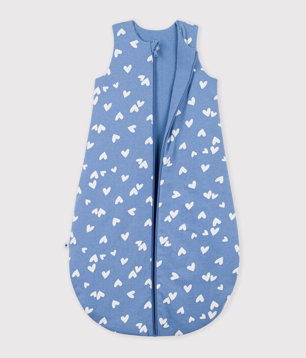 Sacco nanna neonato in cotone con stampa a cuori TOG 2,5 blu/bianco