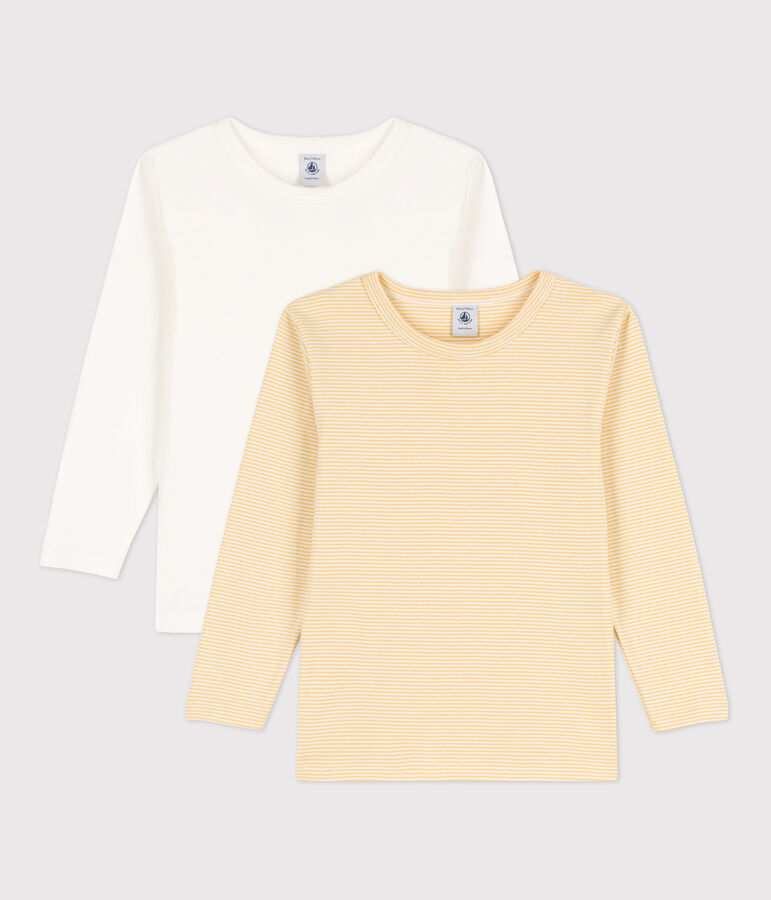Confezione da 2 t-shirt bianche a maniche lunghe in cotone bambino multicolore