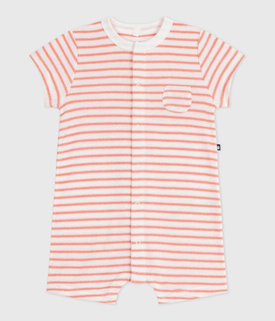 Tutina corta in spugna di cotone a righe neonato arancione MARSHMALLOW/ ABRICOT