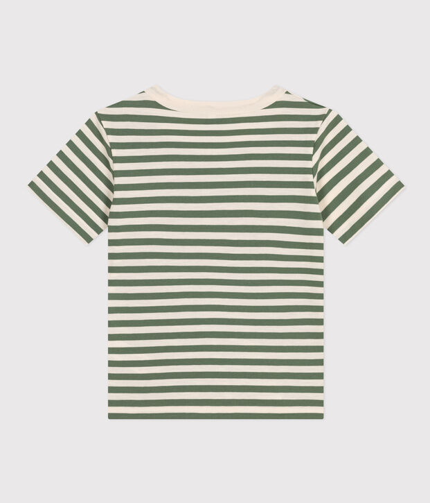 T-shirt a righe in jersey leggero bambino verde/ecru
