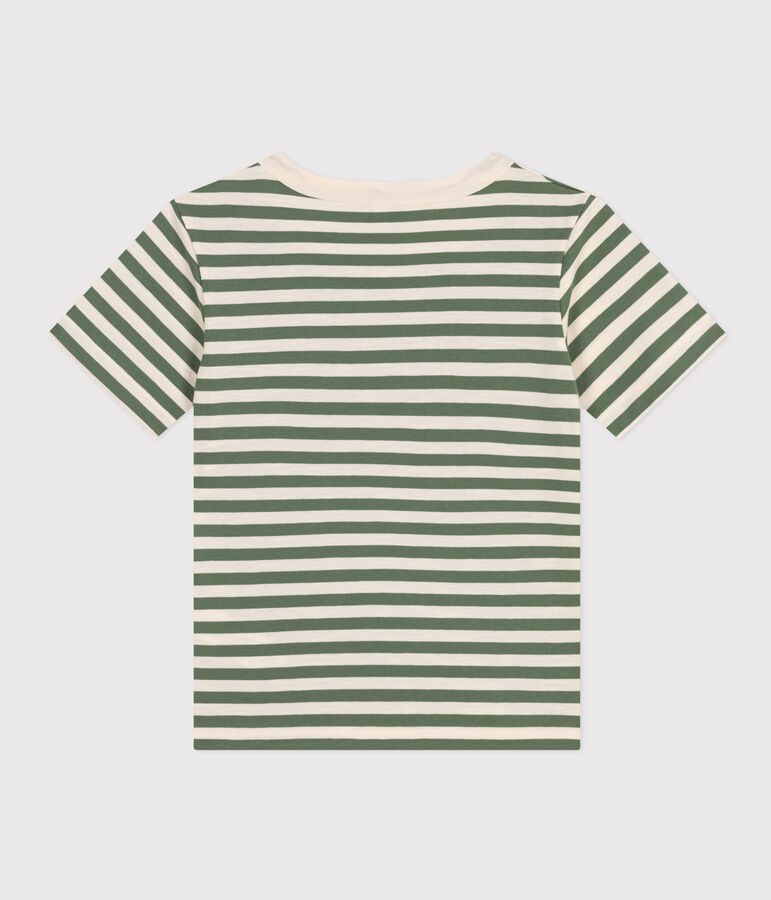 T-shirt a righe in jersey leggero bambino verde/ecru