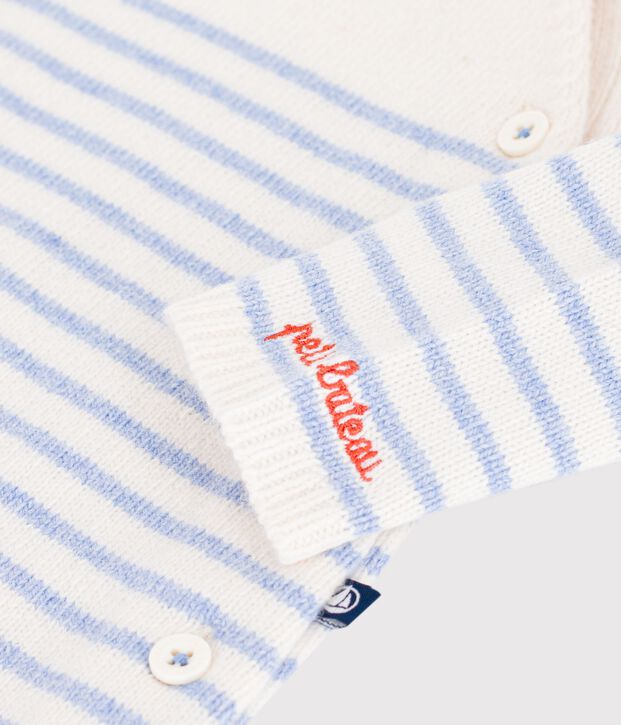 Tutina in maglia di misto lana e cotone a righe neonato blu/blu