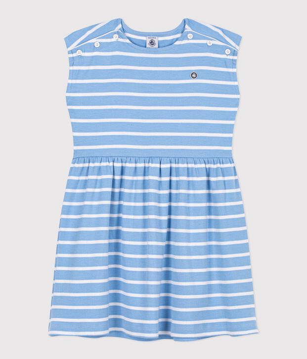 Abito senza maniche in cotone a righe bambina blu/bianco