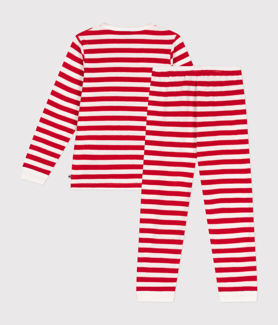 Pigiama a righe in velluto bambino  rosso AURORA/ MARSHMALLOW