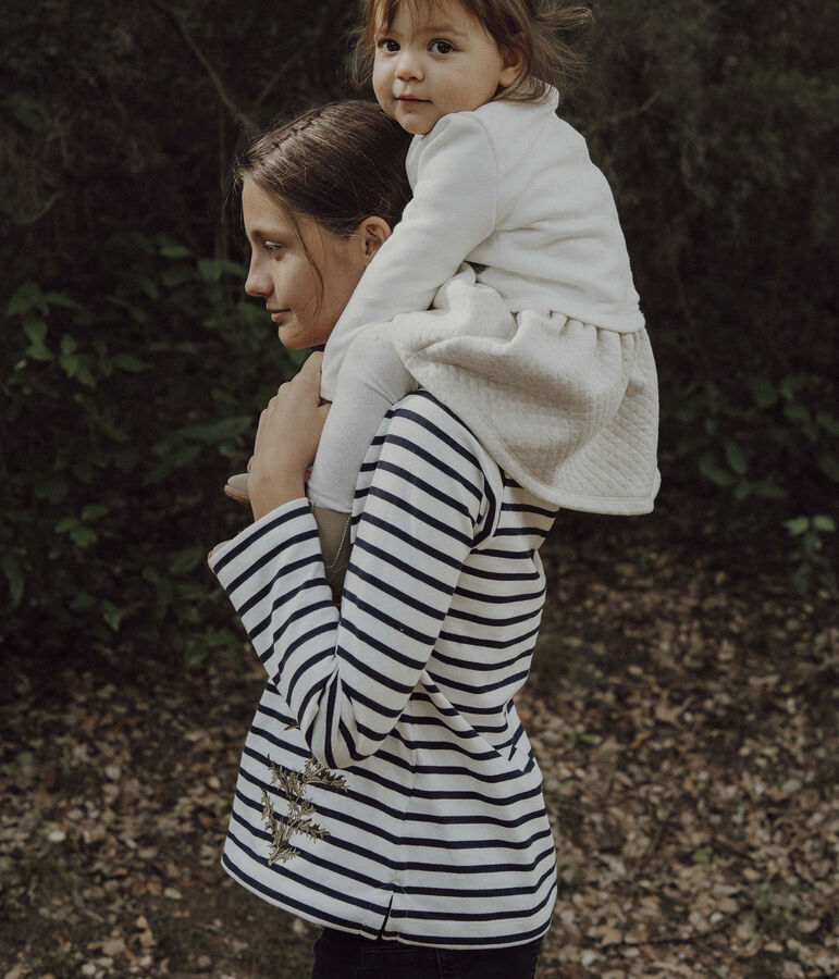 T-shirt marini&egrave;re donna Petit Bateau x Deyrolle bianco MARSHMALLOW/blu SMOKING