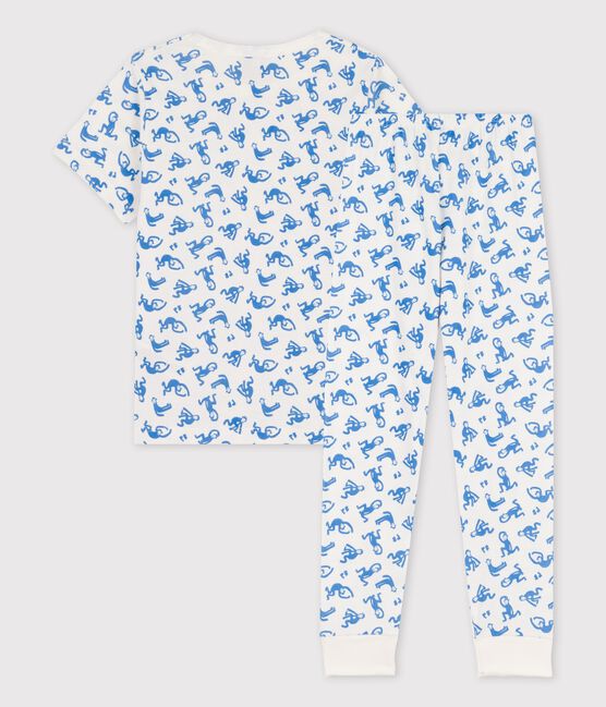 Pigiama manica corta scimmiette bambino in cotone bianco MARSHMALLOW/blu BRASIER