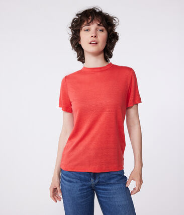 T-shirt a maniche corte in lino donna-image