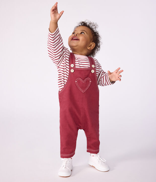Salopette lunga in denim colorato neonata rosso