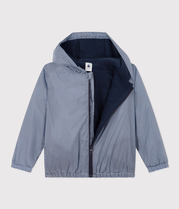 Giacca  antivento calda in poliestere riciclato bambino unisex blu/bianco