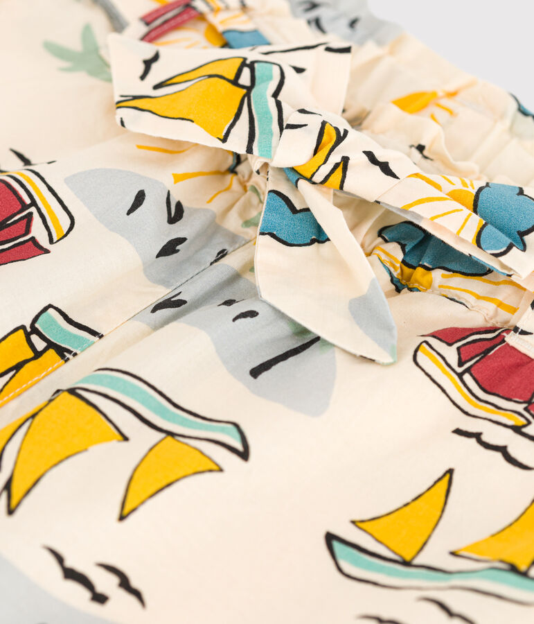 Shorts bambina in popeline stampato ecru/multicolore
