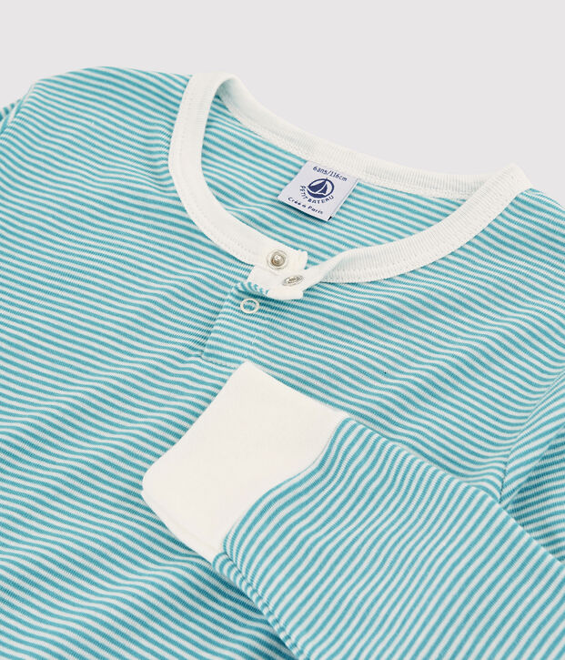 Pigiama a righe bambino in cotone e Lyocell blu/bianco