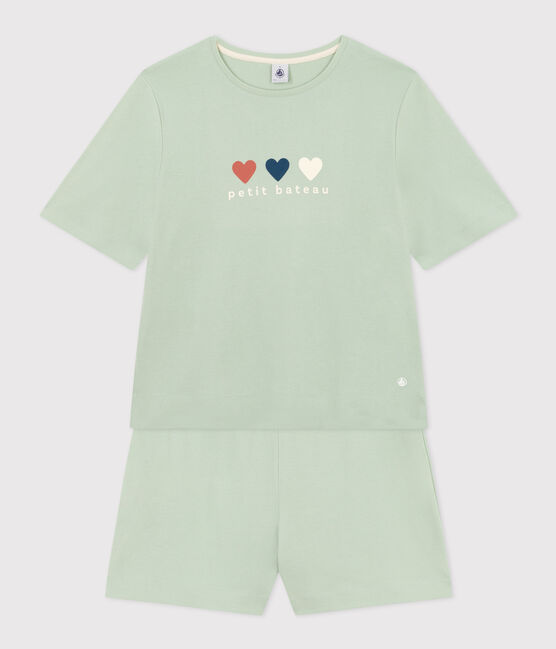 Pigiama short e t-shirt in cotone a tinta unita donna verde HERBIER