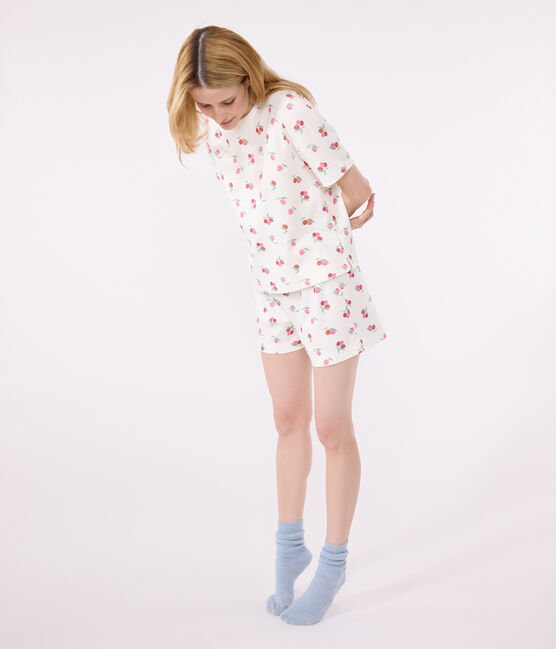 Pigiama corto in cotone con stampa di frutti donna bianco MARSHMALLOW/bianco MULTICO