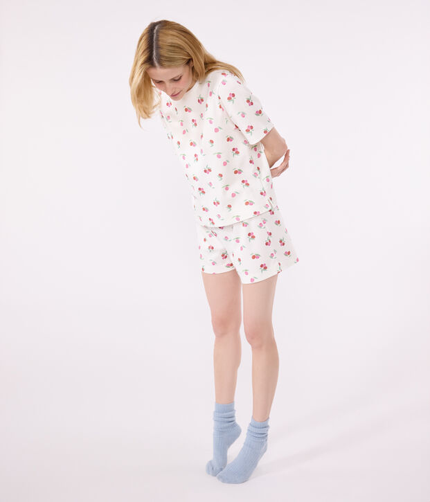 Pigiama corto in cotone con stampa di frutti donna bianco/multicolore