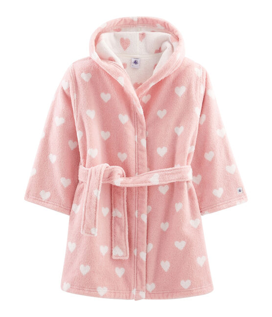 Accappatoio bambina in spugna rosa CHARME/bianco MARSHMALLOW