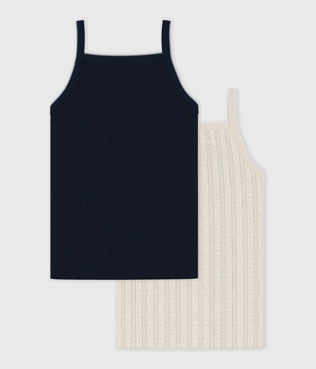 Set di canotte in cotone traforato tinta unita bambino multicolore