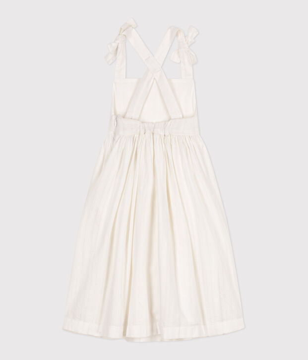Abito lungo con spalline in cotone tinta unita bambina bianco