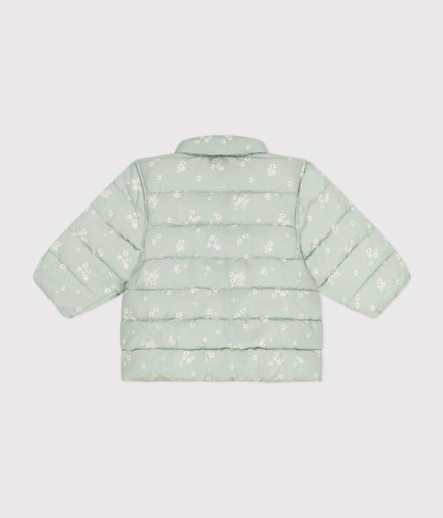 Piumino con cappuccio ritraibile e stampa neonato verde/multicolore