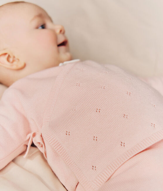 Brassière con incrocio in maglia traforata di misto lana e cotone neonato rosa JOLI