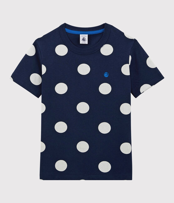 T-shirt  maniche corte in cotone bambino blu MEDIEVAL/bianco MARSHMALLOW