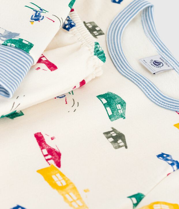 Pigiama bambino in tessuto felpato con baite stampate ecru/multicolore
