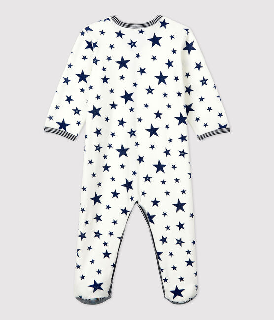 Tutina pigiama bebè a stelle blu in ciniglia bianco MARSHMALLOW/blu MEDIEVAL