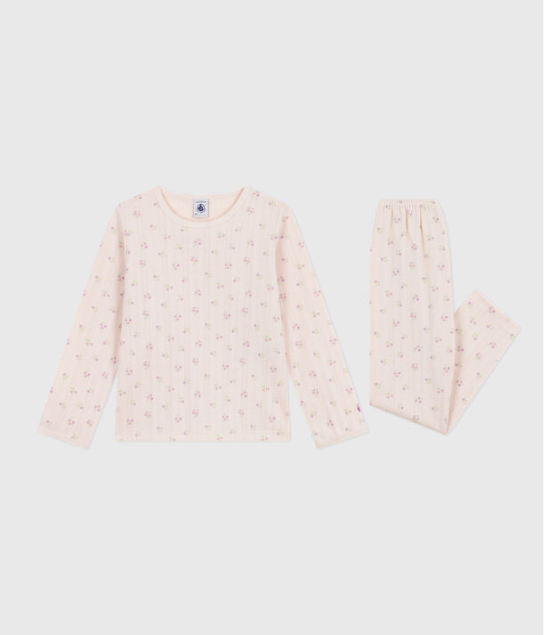 Pyjama femme en coton ajour&eacute; beige/rosa/multicolore