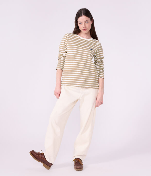 Marini&egrave;re a maniche lunghe in cotone donna beige/bianco