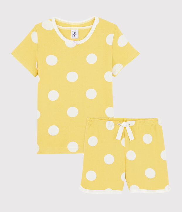 Pigiama bambino corto a pois a costine giallo/bianco