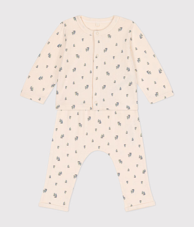 Completo 2 pezzi in tubique neonato ecru/multicolore