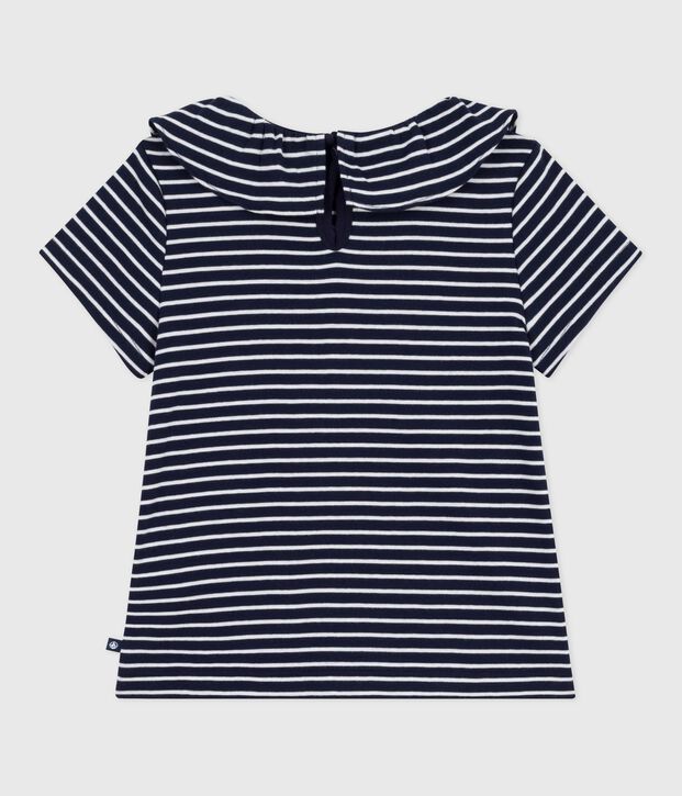 T-shirt a maniche corte a righe bambina blu/bianco