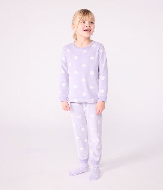 Pigiama in ciniglia con stampa a cuori bambina bianco SQUAW/ MARSHMALLOW