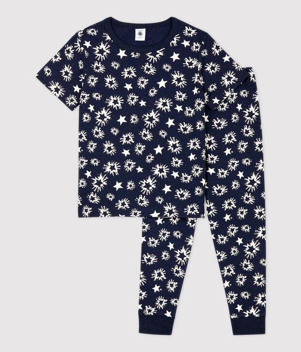 Pigiama bambino fantasia a stelle a costine blu/bianco