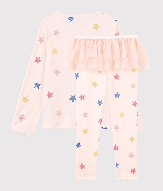 Pigiama maschera ballerina bambina a costine rosa FLEUR/bianco MULTICO