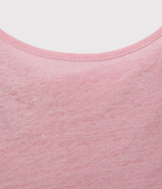 T-shirt donna con scollo ad acquasantiera sul retro in lino iridescente rosa BABYLONE/grigio ARGENT