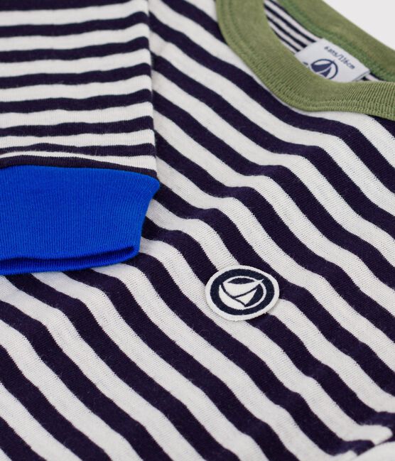 T-shirt a maniche lunghe in cotone a righe bambino blu SOIR/ MILK