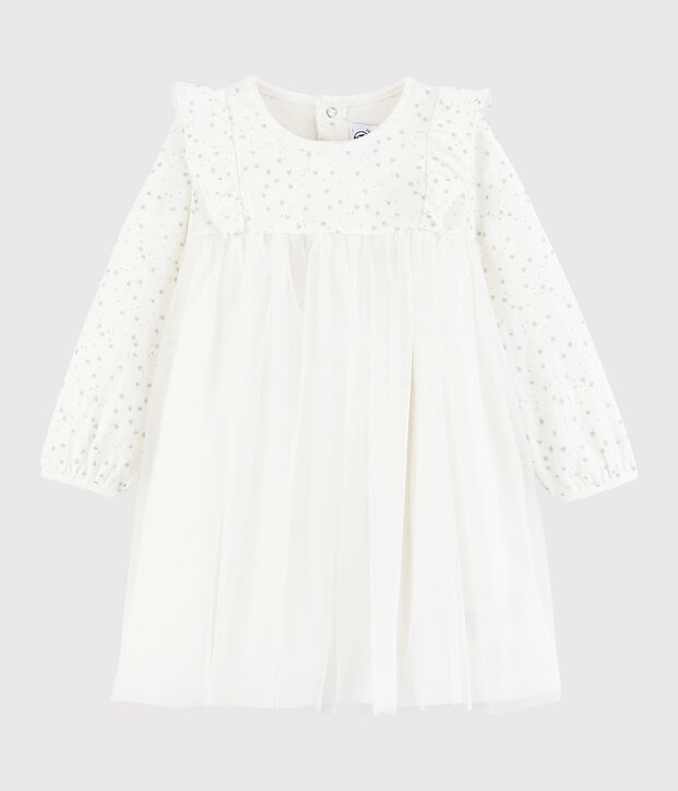 Abito a maniche lunghe da beb&egrave; femmina bianco/grigio