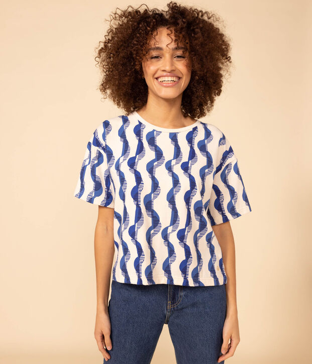 T-shirt LE BOXY fantasia in cotone Donna ecru/multicolore